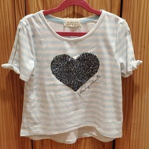 Sequin Heart Blue Stripe Top